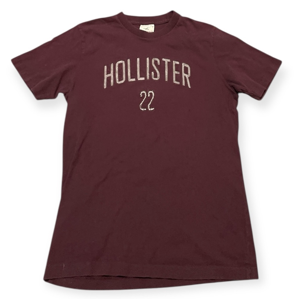 Women's Vintage Hollister Embroidered Spell Out Tshirt Burgundy Size Small